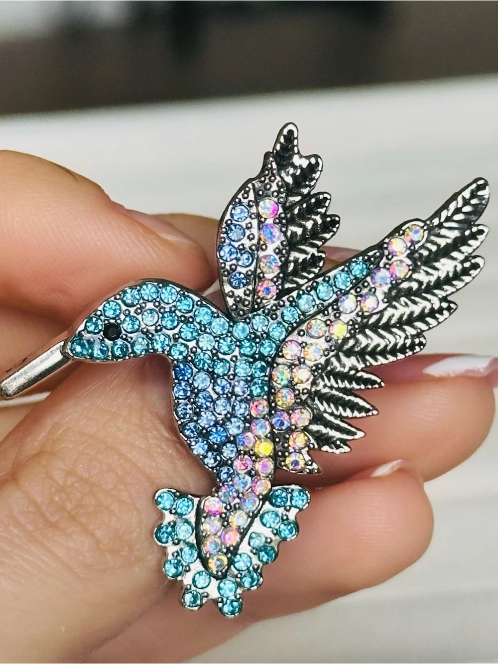 Blue Crystal Hummingbird Bird Brooch NEW